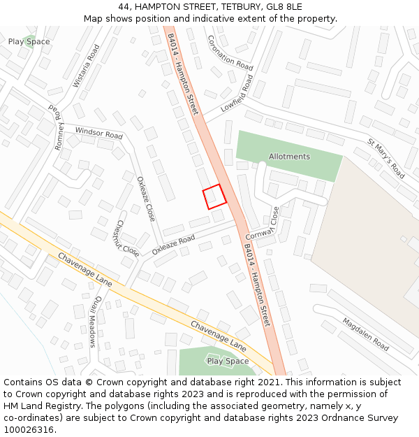 44, HAMPTON STREET, TETBURY, GL8 8LE: Location map and indicative extent of plot