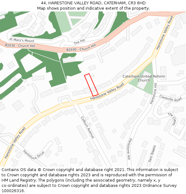 44, HARESTONE VALLEY ROAD, CATERHAM, CR3 6HD: Location map and indicative extent of plot