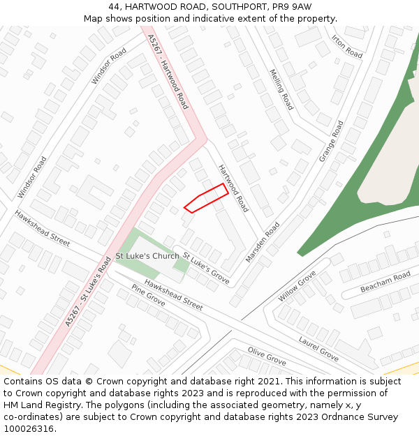 44, HARTWOOD ROAD, SOUTHPORT, PR9 9AW: Location map and indicative extent of plot