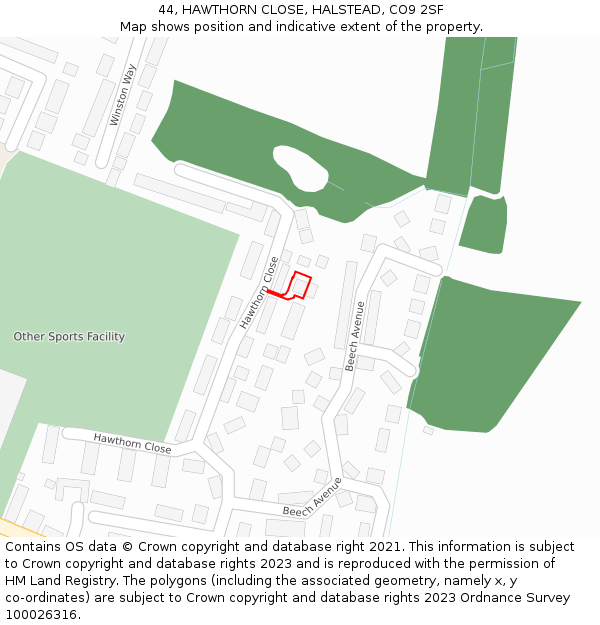 44, HAWTHORN CLOSE, HALSTEAD, CO9 2SF: Location map and indicative extent of plot