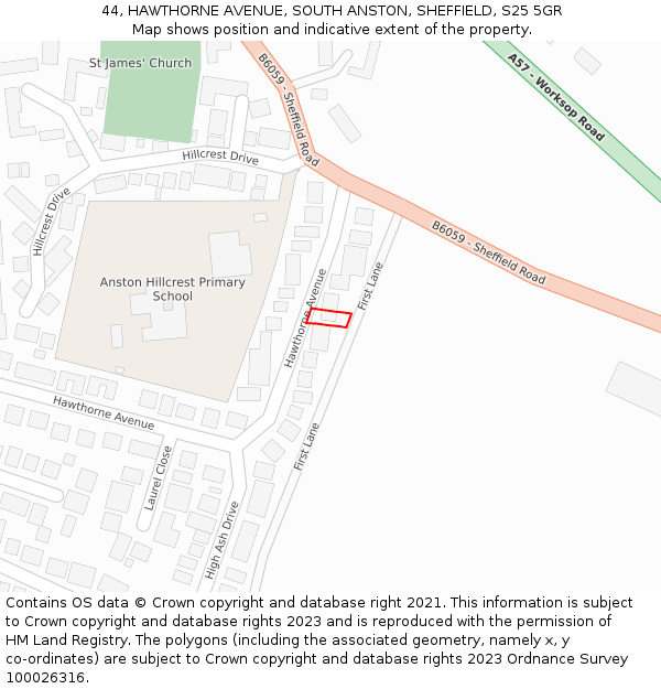 44, HAWTHORNE AVENUE, SOUTH ANSTON, SHEFFIELD, S25 5GR: Location map and indicative extent of plot