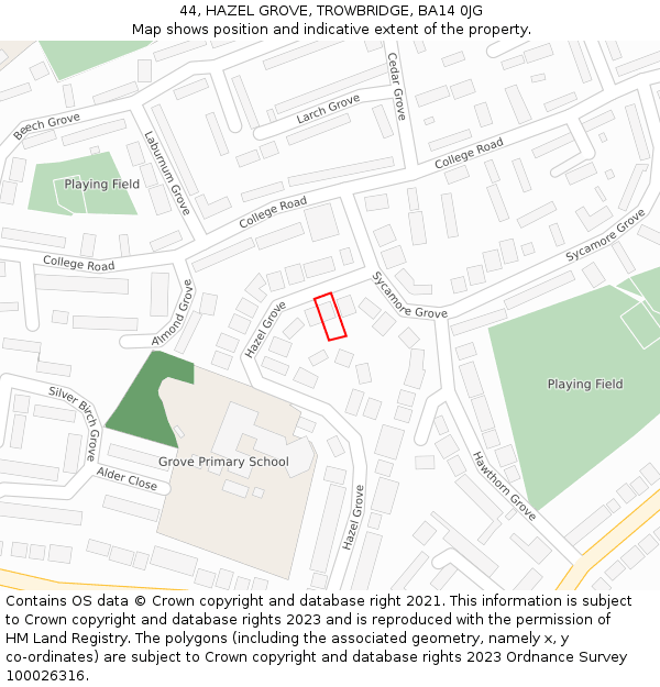 44, HAZEL GROVE, TROWBRIDGE, BA14 0JG: Location map and indicative extent of plot