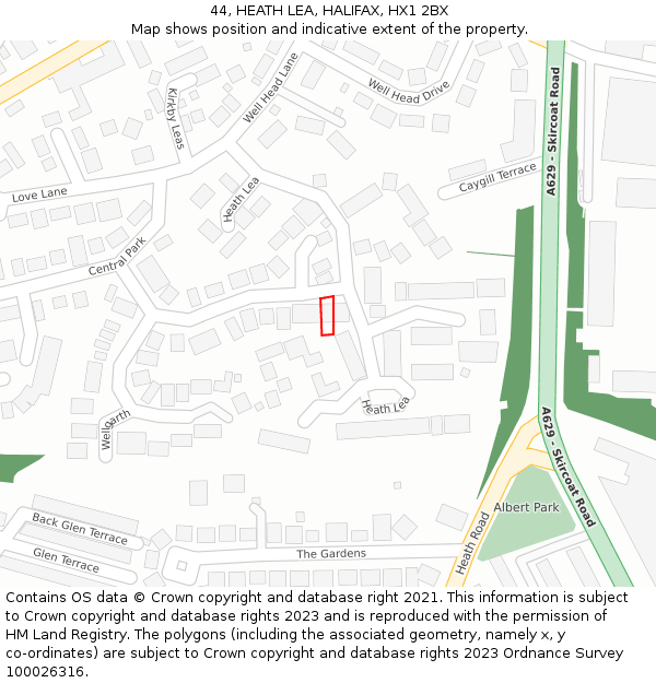 44, HEATH LEA, HALIFAX, HX1 2BX: Location map and indicative extent of plot