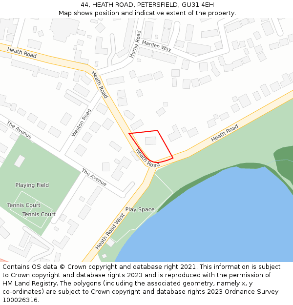 44, HEATH ROAD, PETERSFIELD, GU31 4EH: Location map and indicative extent of plot