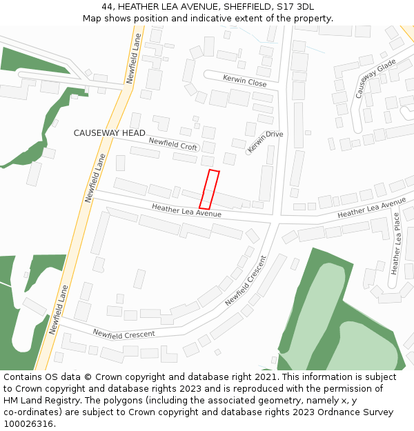 44, HEATHER LEA AVENUE, SHEFFIELD, S17 3DL: Location map and indicative extent of plot