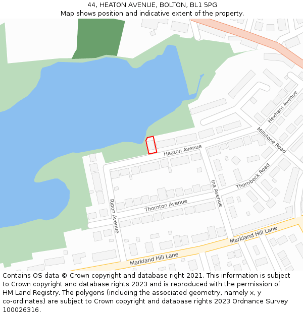 44, HEATON AVENUE, BOLTON, BL1 5PG: Location map and indicative extent of plot