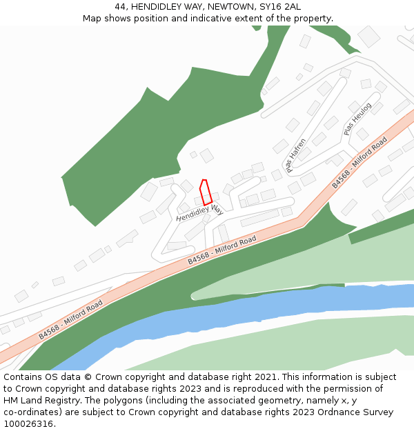 44, HENDIDLEY WAY, NEWTOWN, SY16 2AL: Location map and indicative extent of plot