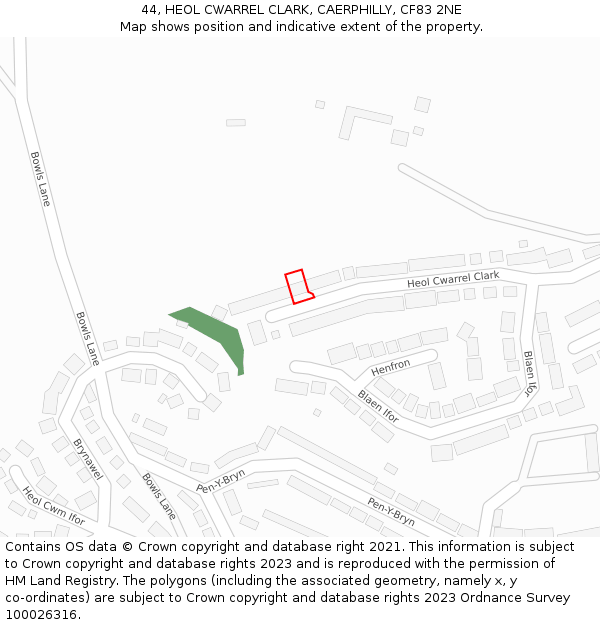 44, HEOL CWARREL CLARK, CAERPHILLY, CF83 2NE: Location map and indicative extent of plot