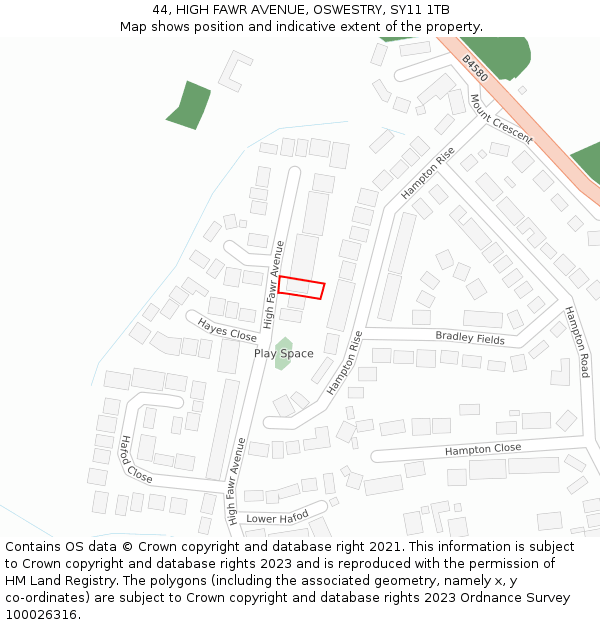 44, HIGH FAWR AVENUE, OSWESTRY, SY11 1TB: Location map and indicative extent of plot