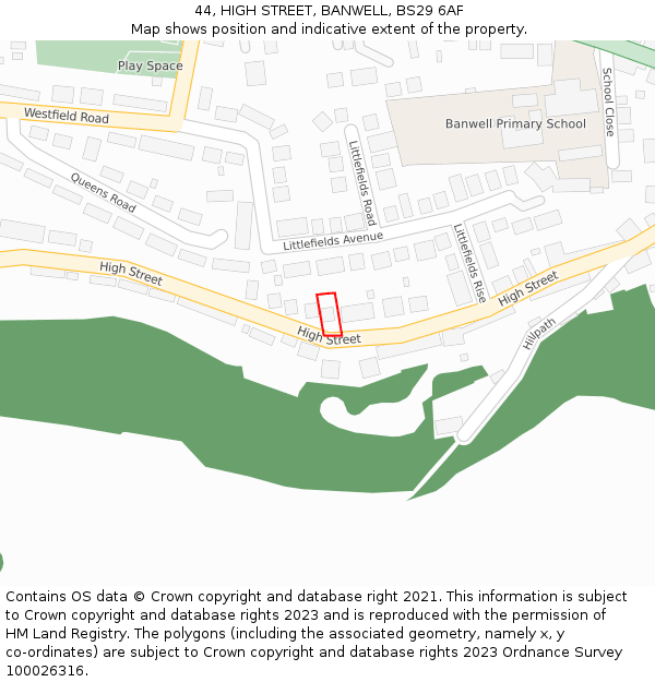 44, HIGH STREET, BANWELL, BS29 6AF: Location map and indicative extent of plot
