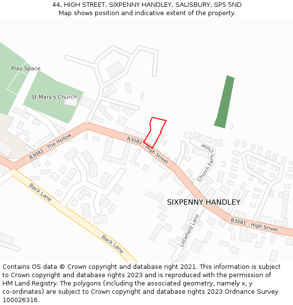 44, HIGH STREET, SIXPENNY HANDLEY, SALISBURY, SP5 5ND: Location map and indicative extent of plot