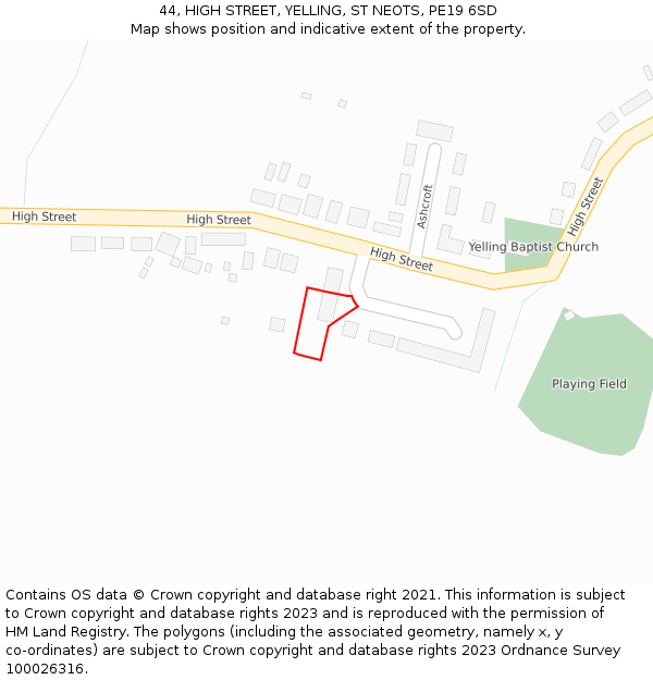 44, HIGH STREET, YELLING, ST NEOTS, PE19 6SD: Location map and indicative extent of plot