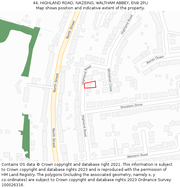 44, HIGHLAND ROAD, NAZEING, WALTHAM ABBEY, EN9 2PU: Location map and indicative extent of plot