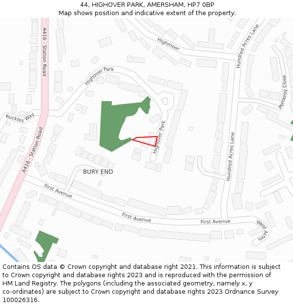 44, HIGHOVER PARK, AMERSHAM, HP7 0BP: Location map and indicative extent of plot