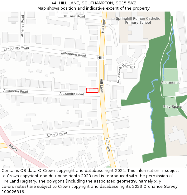44, HILL LANE, SOUTHAMPTON, SO15 5AZ: Location map and indicative extent of plot