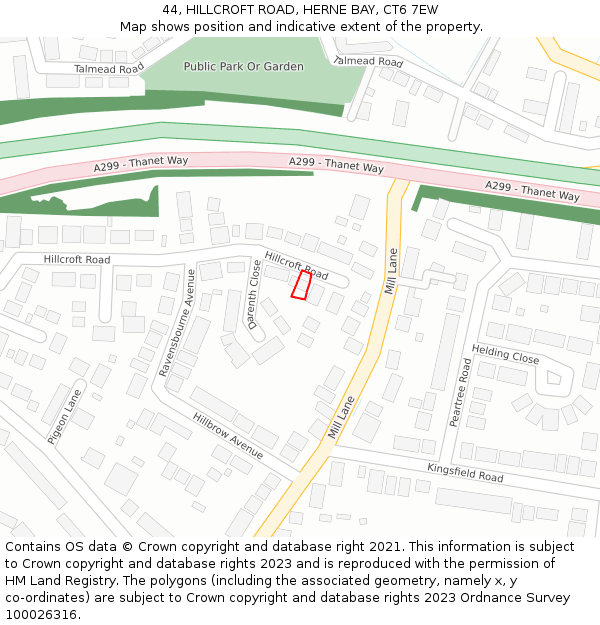 44, HILLCROFT ROAD, HERNE BAY, CT6 7EW: Location map and indicative extent of plot