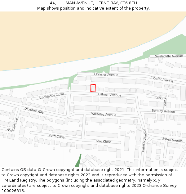 44, HILLMAN AVENUE, HERNE BAY, CT6 8EH: Location map and indicative extent of plot