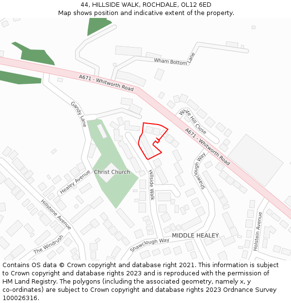 44, HILLSIDE WALK, ROCHDALE, OL12 6ED: Location map and indicative extent of plot