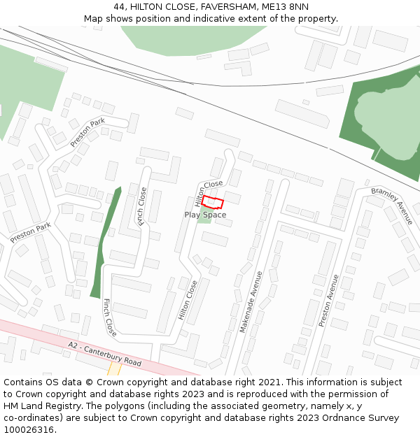 44, HILTON CLOSE, FAVERSHAM, ME13 8NN: Location map and indicative extent of plot