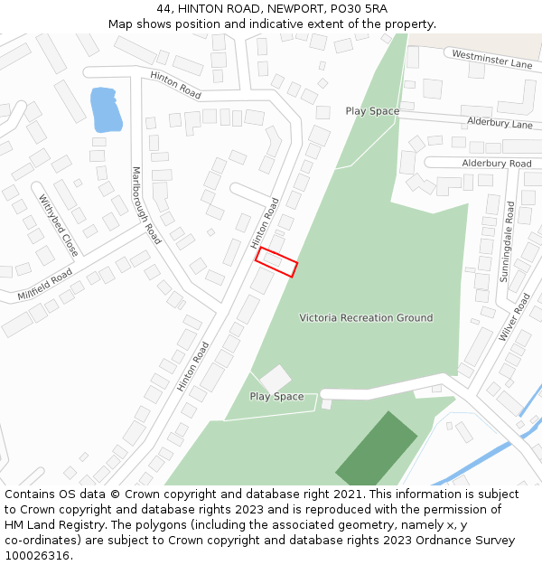 44, HINTON ROAD, NEWPORT, PO30 5RA: Location map and indicative extent of plot