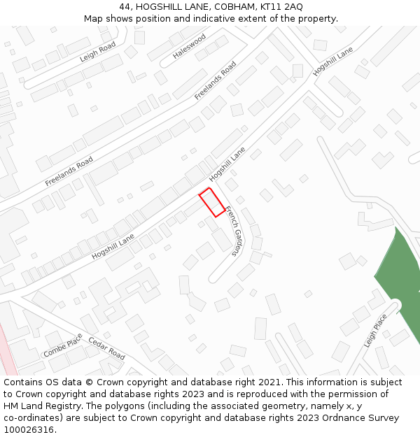 44, HOGSHILL LANE, COBHAM, KT11 2AQ: Location map and indicative extent of plot