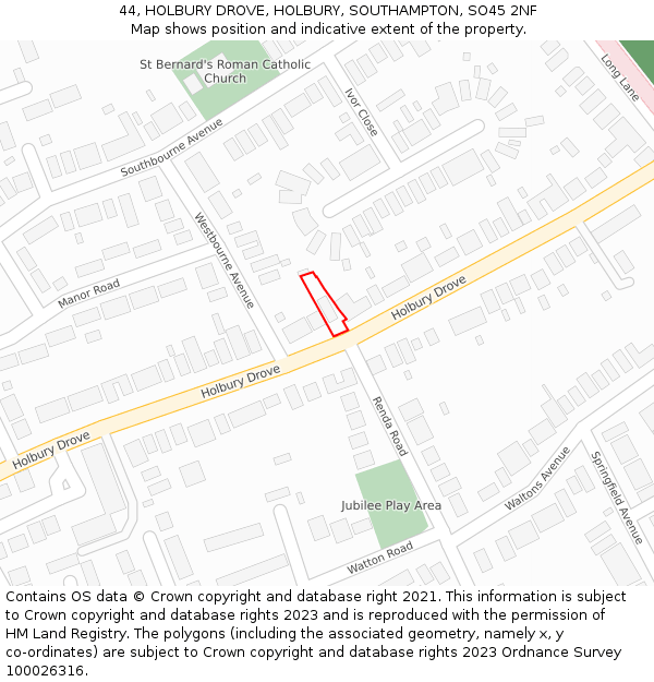 44, HOLBURY DROVE, HOLBURY, SOUTHAMPTON, SO45 2NF: Location map and indicative extent of plot