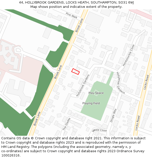 44, HOLLYBROOK GARDENS, LOCKS HEATH, SOUTHAMPTON, SO31 6WJ: Location map and indicative extent of plot