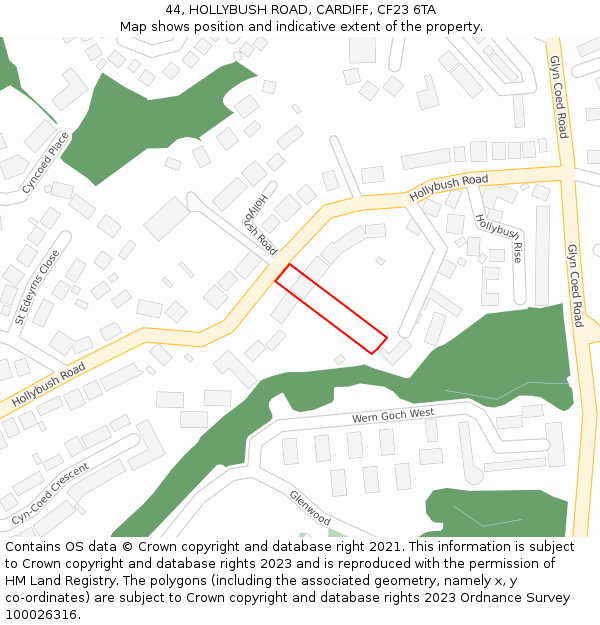 44, HOLLYBUSH ROAD, CARDIFF, CF23 6TA: Location map and indicative extent of plot