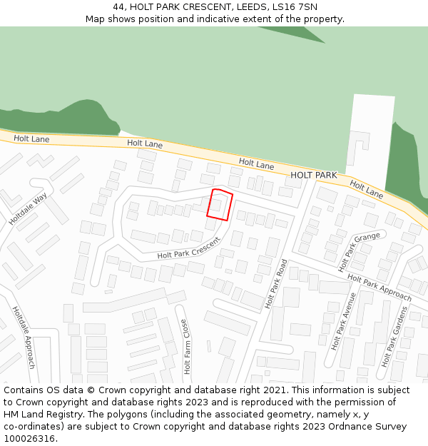 44, HOLT PARK CRESCENT, LEEDS, LS16 7SN: Location map and indicative extent of plot
