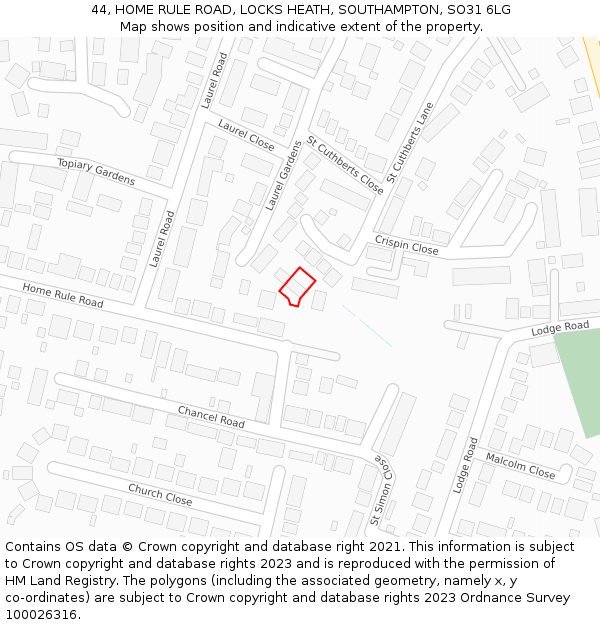 44, HOME RULE ROAD, LOCKS HEATH, SOUTHAMPTON, SO31 6LG: Location map and indicative extent of plot