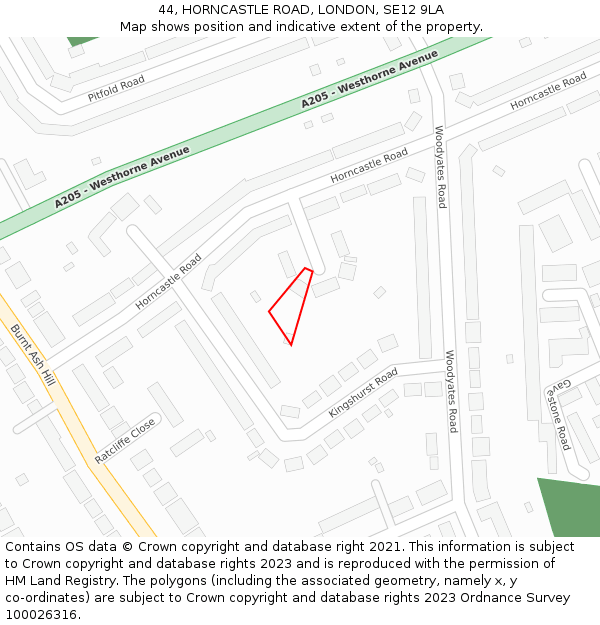 44, HORNCASTLE ROAD, LONDON, SE12 9LA: Location map and indicative extent of plot