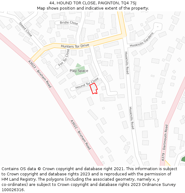 44, HOUND TOR CLOSE, PAIGNTON, TQ4 7SJ: Location map and indicative extent of plot