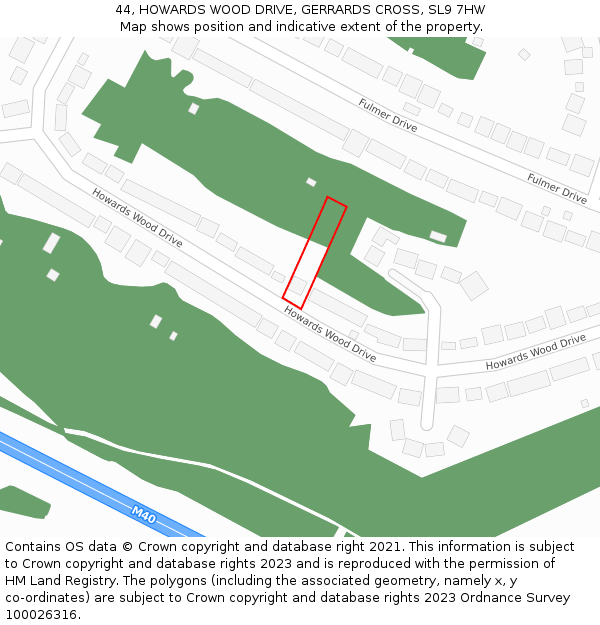 44, HOWARDS WOOD DRIVE, GERRARDS CROSS, SL9 7HW: Location map and indicative extent of plot