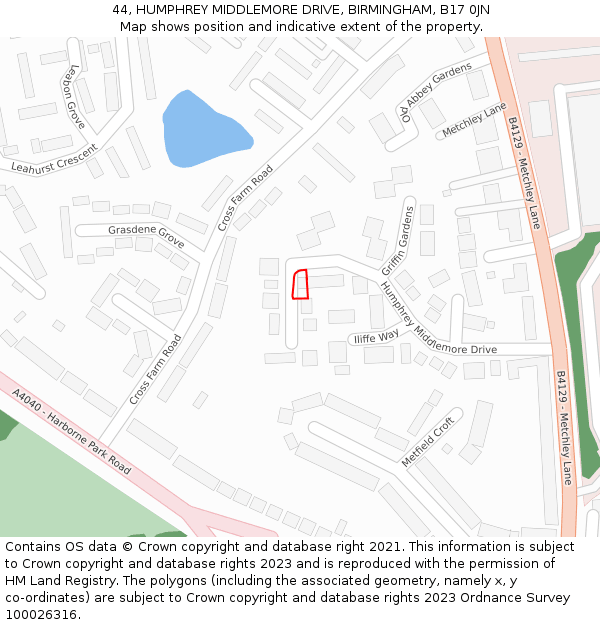 44, HUMPHREY MIDDLEMORE DRIVE, BIRMINGHAM, B17 0JN: Location map and indicative extent of plot