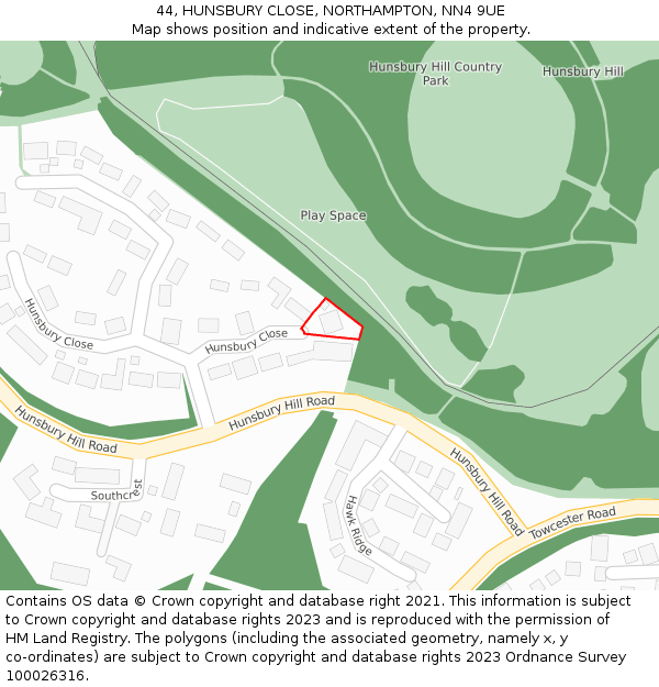 44, HUNSBURY CLOSE, NORTHAMPTON, NN4 9UE: Location map and indicative extent of plot