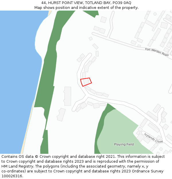44, HURST POINT VIEW, TOTLAND BAY, PO39 0AQ: Location map and indicative extent of plot