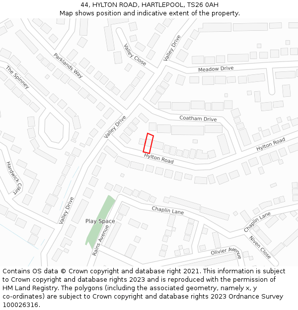 44, HYLTON ROAD, HARTLEPOOL, TS26 0AH: Location map and indicative extent of plot