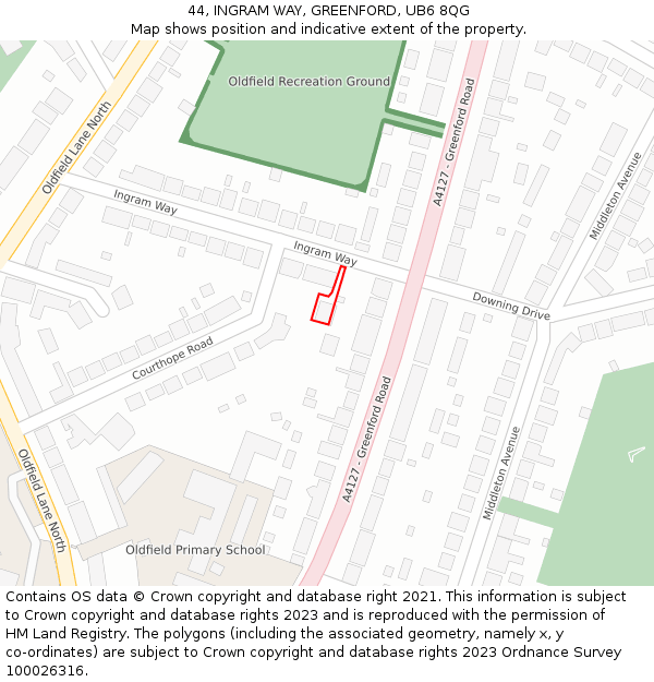 44, INGRAM WAY, GREENFORD, UB6 8QG: Location map and indicative extent of plot