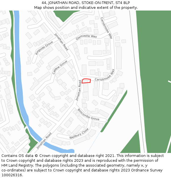 44, JONATHAN ROAD, STOKE-ON-TRENT, ST4 8LP: Location map and indicative extent of plot