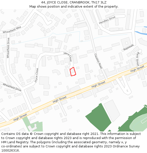 44, JOYCE CLOSE, CRANBROOK, TN17 3LZ: Location map and indicative extent of plot