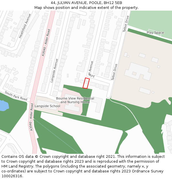 44, JULYAN AVENUE, POOLE, BH12 5EB: Location map and indicative extent of plot