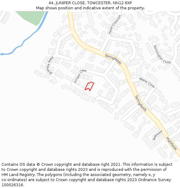 44, JUNIPER CLOSE, TOWCESTER, NN12 6XP: Location map and indicative extent of plot