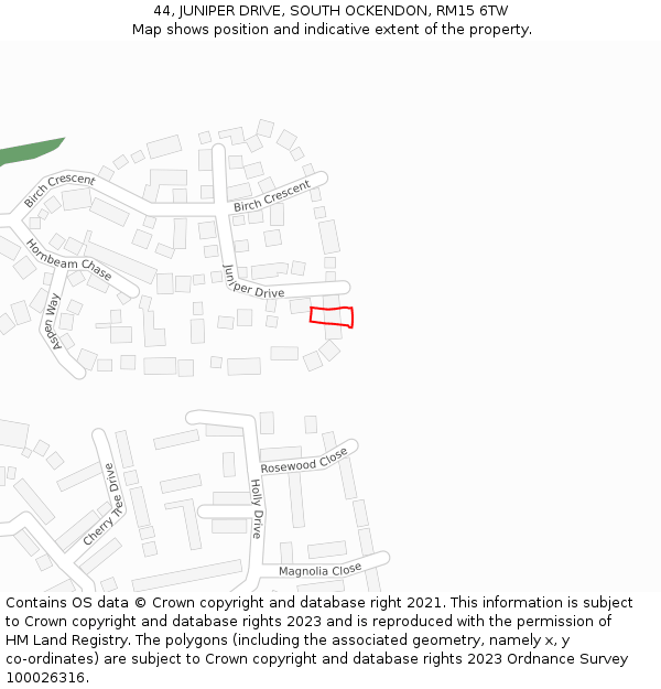 44, JUNIPER DRIVE, SOUTH OCKENDON, RM15 6TW: Location map and indicative extent of plot