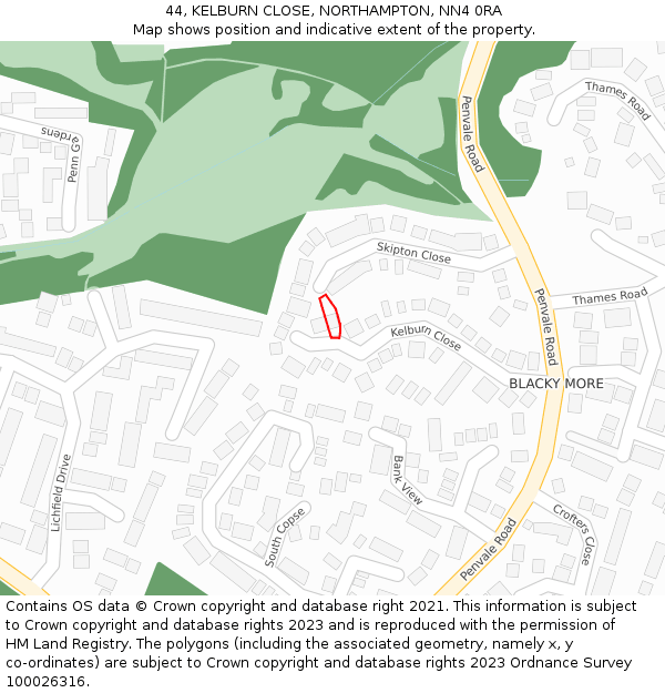 44, KELBURN CLOSE, NORTHAMPTON, NN4 0RA: Location map and indicative extent of plot