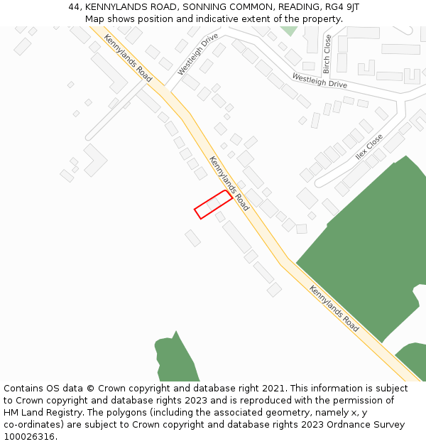 44, KENNYLANDS ROAD, SONNING COMMON, READING, RG4 9JT: Location map and indicative extent of plot