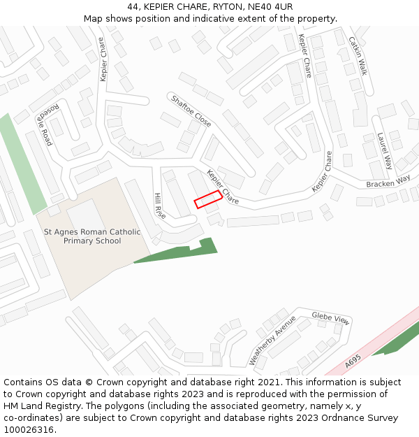 44, KEPIER CHARE, RYTON, NE40 4UR: Location map and indicative extent of plot