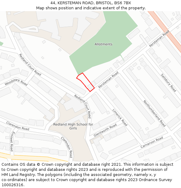 44, KERSTEMAN ROAD, BRISTOL, BS6 7BX: Location map and indicative extent of plot