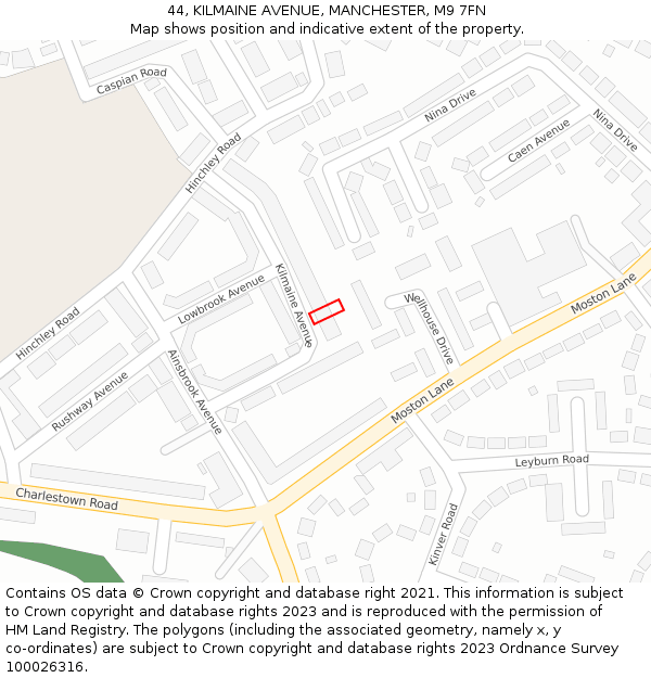 44, KILMAINE AVENUE, MANCHESTER, M9 7FN: Location map and indicative extent of plot