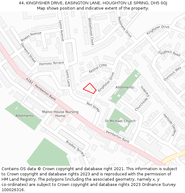 44, KINGFISHER DRIVE, EASINGTON LANE, HOUGHTON LE SPRING, DH5 0GJ: Location map and indicative extent of plot