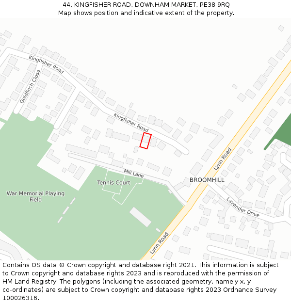 44, KINGFISHER ROAD, DOWNHAM MARKET, PE38 9RQ: Location map and indicative extent of plot